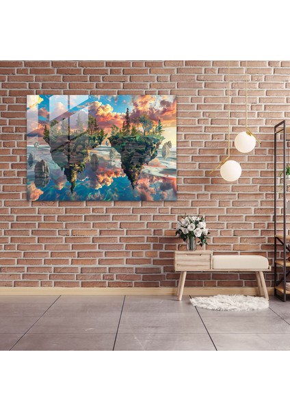Sürrealizm Sanatı Cam Duvar Sanatı - Yüzen Adalarla Gerçeküstü Deniz Manzarası - Sürrealizm Sanatı, Ada Sanatı, Ev Dekorasyonu, Modern Sanat, 45X30 fiyatları