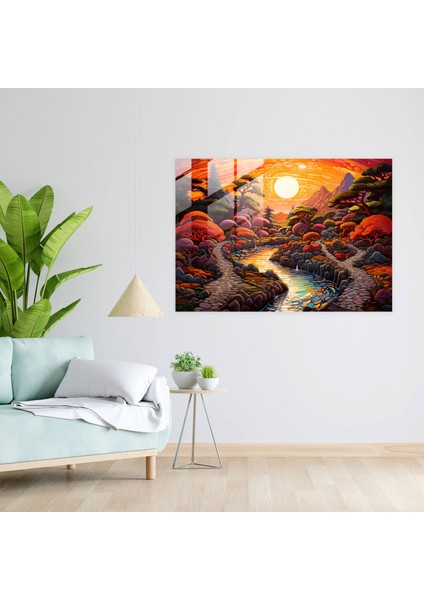 Canlı Zen Bahçesi Cam Duvar Tablosu - Zen Bahçesi, Canlı Renkler, Zen Bahçesi, Cam Baskı, 45X30