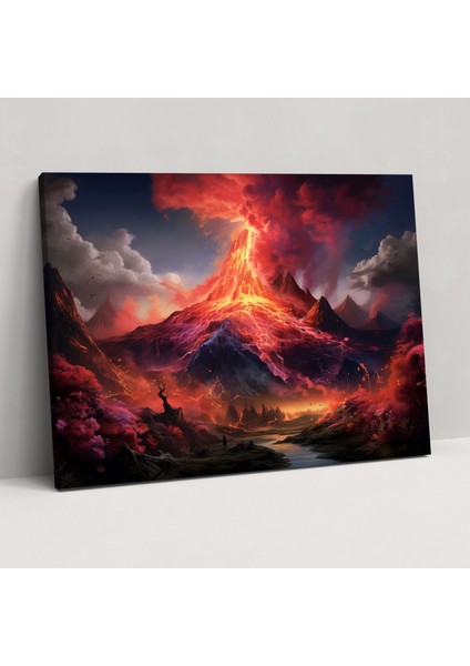 Rüya Gibi Volkan Kanvas Tablo - Volkan, Volkan Duvar Dekorasyonu, Gerçeküstü Karışık Teknik Sanat Eseri, Volkan Duvar Tablosu, 50X30