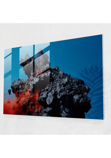 Ürkütücü Volkan Cam Baskı - Volkan, Çağdaş Fotoğrafçılık, Açık Mavi Gökyüzü, Cam Sanatı, 45X30