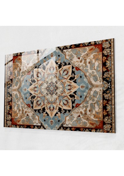 Türk Simetri Cam Baskı - Türk Halısı, Türk Halı Deseni, Cam Duvar Sanatı, Simetrik Desenler, 45X30