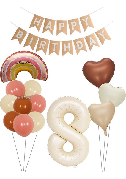 Yaş Boho Gökkuşağı Folyo Balon Retro Kalp Rakam Folyo Balon Seti