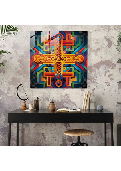 Hermes Cam Baskı - Soyut Geometrik Cam Duvar Tablosu - Hermes, Göz Alıcı, Soyut Geometrik Tasarım, Hermes, 30X30