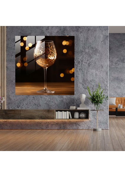 Altın Şarap Kadehi Cam Baskı - Parıltılı, Cam Baskı, Modern Sanat, Cam Duvar Sanatı, 30X30 fiyatları