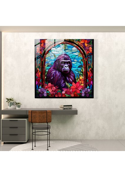 Vitray Duvar Sanatı - Renkli Goril - Goril, Duvar Dekorasyonu, Vitray Çalışmaları, Cam Duvar Sanatı, 30X30 modelleri