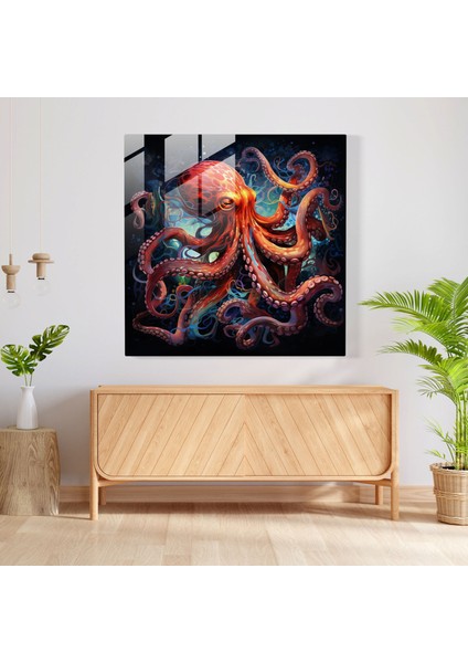Uyumlu Ahtapot Cam Baskı - Ahtapot, Görsel Olarak Çarpıcı, Cam Duvar Sanatı, Modern Sanat, 30X30 modelleri