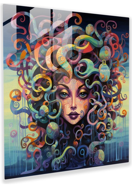Şakacı Medusa Cam Baskı - Medusa, Şakacı Cazibe, Renkli Arka Plan, Cam Baskı, 30X30