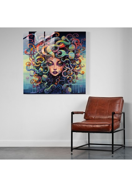 Şakacı Medusa Cam Baskı - Medusa, Şakacı Cazibe, Renkli Arka Plan, Cam Baskı, 30X30 fiyatları