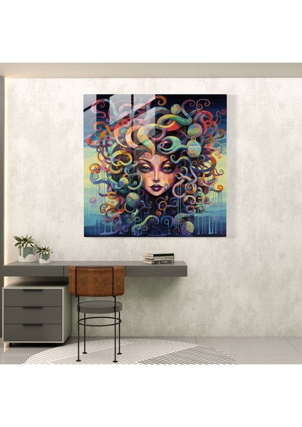 Şakacı Medusa Cam Baskı - Medusa, Şakacı Cazibe, Renkli Arka Plan, Cam Baskı, 30X30 modelleri