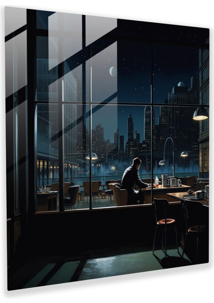 Nighthawks Ev Dekorasyonu - Nighthawks, Modern Sanat, Gece Tefekkür, Nighthawks, 30X30