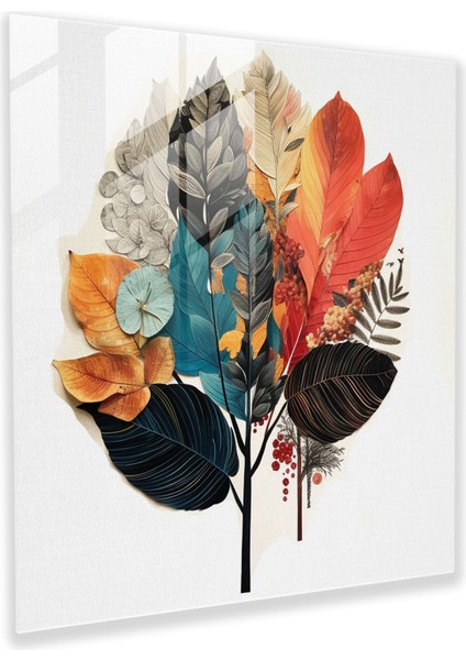 Yapraklar Kolaj Cam Duvar Sanatı - Yapraklar, Yapraklar, Duvar Dekorasyonu, Cam Duvar Sanatı, 30X30