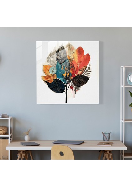 Yapraklar Kolaj Cam Duvar Sanatı - Yapraklar, Yapraklar, Duvar Dekorasyonu, Cam Duvar Sanatı, 30X30 modelleri