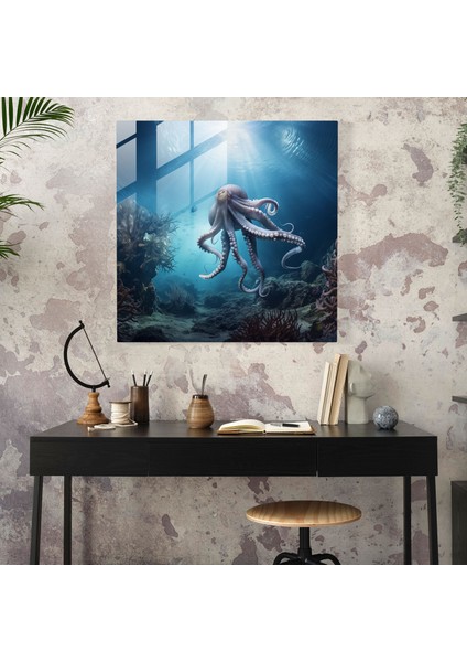 Ruhani Ahtapot Cam Baskı - Ahtapot, Cam Sanatı, Duvar Dekorasyonu, Modern Sanat, 30X30 fiyatları