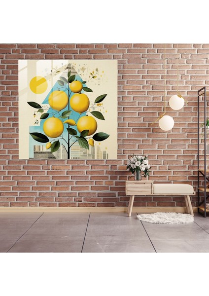 Geometrik Limon Ağacı Cam Baskı - Limon Ağacı, Limon Ağacı, Modern Sanat, Cam Sanatı, 30X30