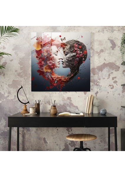 Rüya Gibi Birleştirme Cam Baskı - Öpücük, Ev Dekorasyonu, Cam Baskı, Modern Sanat, 30X30 modelleri
