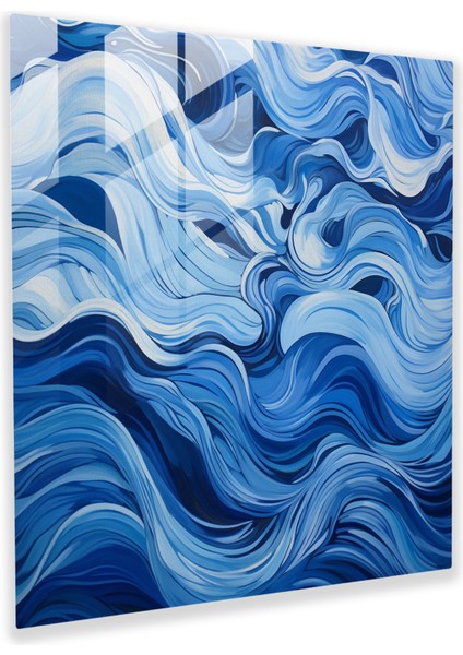 Lacivert Soyut Dalgalar Cam Baskı - Lacivert, Cam Sanatı, Soyut Dalgalar, Cam Baskı, 30X30