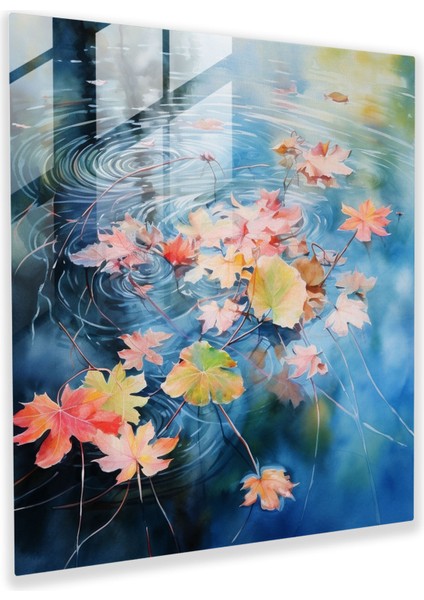 Sonbahar Yaprakları Cam Baskı - Yapraklar, Suluboya Resim, Cam Sanatı, Cam Baskı, 30X30