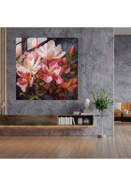 Manolya Elegance Cam Baskı - Manolya, Doğa, Yağlıboya Tablo, Ev Dekorasyonu, 30X30 modelleri