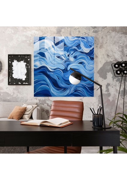 Lacivert Soyut Dalgalar Cam Baskı - Lacivert, Cam Sanatı, Soyut Dalgalar, Cam Baskı, 30X30 fiyatları