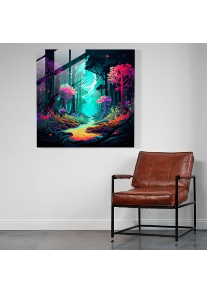 Neon Yapraklar Cam Baskı - Yapraklar, Modern Sanat, Dijital Illüstrasyon, Yapraklar, 30X30 fiyatları