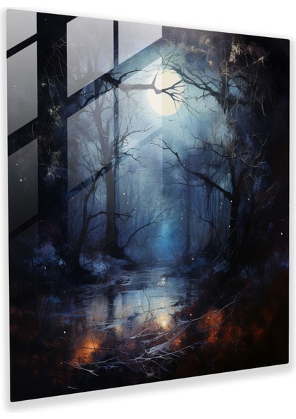 Gece Yarısı Gizemli Cam Baskı - Gece Yarısı, Gece Yarısı, Ev Dekorasyonu, Mehtaplı Orman, 30X30