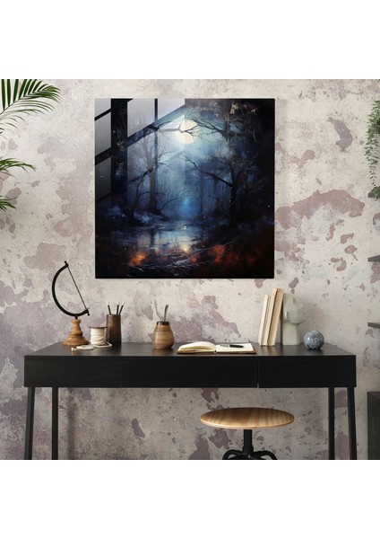 Gece Yarısı Gizemli Cam Baskı - Gece Yarısı, Gece Yarısı, Ev Dekorasyonu, Mehtaplı Orman, 30X30 fiyatları