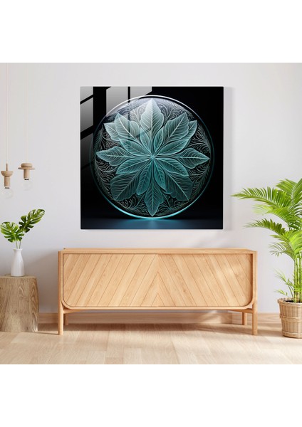 Simetri Yaprakları Cam Sanatı - Yapraklar, Yapraklar, Duvar Dekorasyonu, Işlemeli Cam Eseri, 30X30