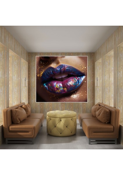 Öpücük Kanvas Tablo - Parıltılı Dudaklar Tablosu - Öpücük, Kanvas Tablo, Duvar Sanatı, Öpücük, 30X30