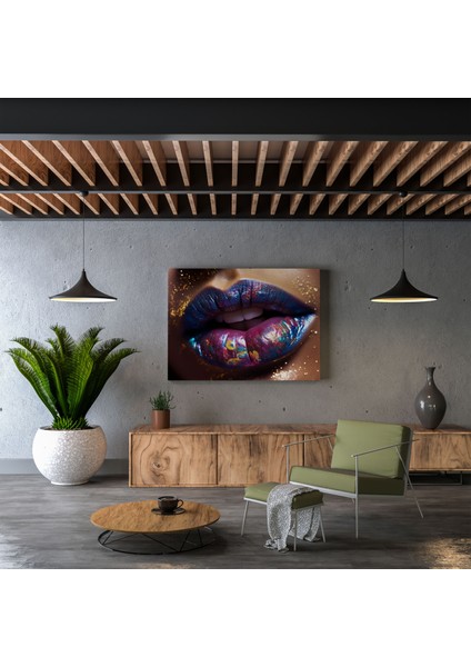 Öpücük Kanvas Tablo - Parıltılı Dudaklar Tablosu - Öpücük, Kanvas Tablo, Duvar Sanatı, Öpücük, 30X30