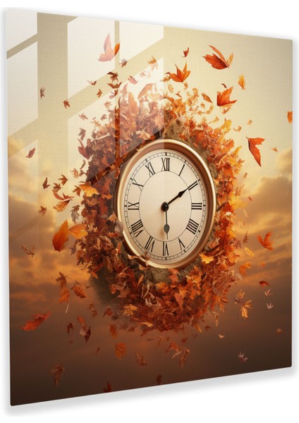 Zamanın Yaprakları Cam Duvar Sanatı - Yapraklar, Saat, Cam Sanatı, Yapraklar, 30X30
