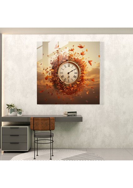 Zamanın Yaprakları Cam Duvar Sanatı - Yapraklar, Saat, Cam Sanatı, Yapraklar, 30X30