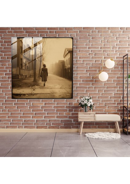 Nostaljik Cam Baskı - Yürüyen Vintage Kadın - Nostalji, Sokak, Sepya, Cam Baskı, 30X30 fiyatları
