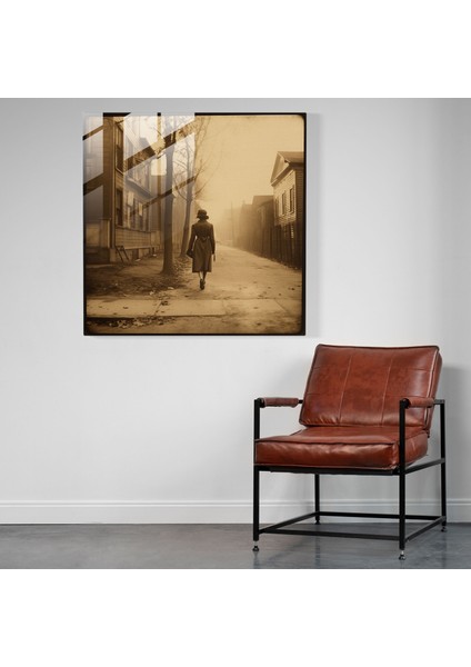Nostaljik Cam Baskı - Yürüyen Vintage Kadın - Nostalji, Sokak, Sepya, Cam Baskı, 30X30 modelleri