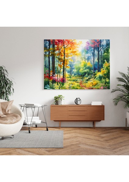 Yapraklar Kanvas Tablo - Canlı Suluboya Orman Duvar Sanatı - Yapraklar, Kanvas Tablo, Yemyeşil, 30X30