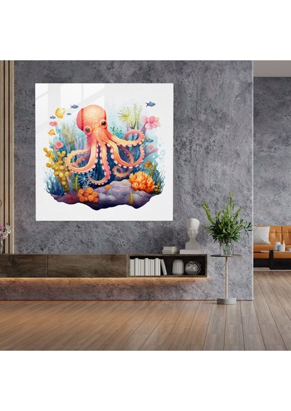 Ahtapot Cam Baskı - Suluboya Ahtapot Duvar Tablosu - Ahtapot, Modern Sanat, Cam Sanatı, Ahtapot, 30X30 fiyatları