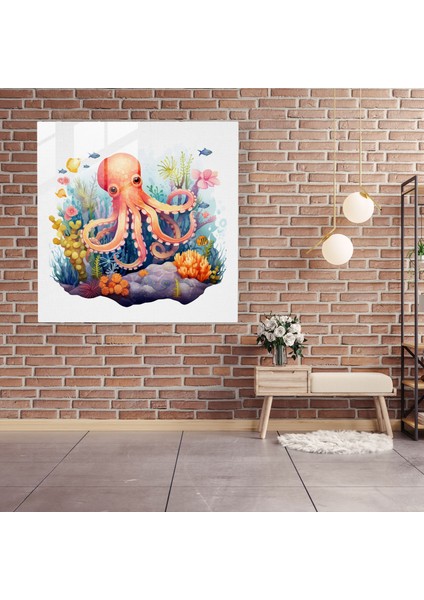 Ahtapot Cam Baskı - Suluboya Ahtapot Duvar Tablosu - Ahtapot, Modern Sanat, Cam Sanatı, Ahtapot, 30X30 modelleri