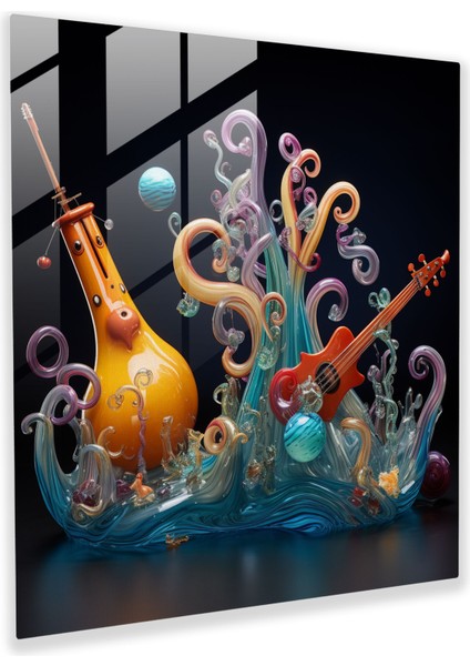Ahtapot Cam Baskı - Ilginç Sualtı Orkestrası Dekorasyonu - Ahtapot, Ilginç Tasarım, Sualtı Teması, Canlı Renkler, 30X30