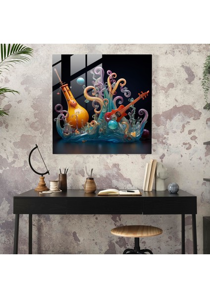 Ahtapot Cam Baskı - Ilginç Sualtı Orkestrası Dekorasyonu - Ahtapot, Ilginç Tasarım, Sualtı Teması, Canlı Renkler, 30X30