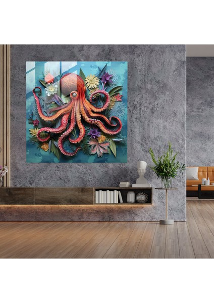 Ahtapot Cam Baskı - Karışık Teknik Ahtapot Duvar Tablosu - Ahtapot, Ahtapot, Cam Baskı, Modern Sanat, 30X30 fiyatları