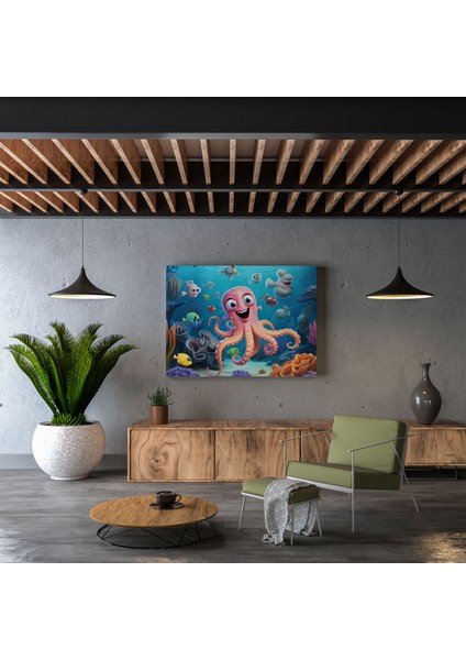 Ahtapot Duvar Dekorasyonu - Eğlenceli Karikatür Illüstrasyon - Ahtapot, Kanvas Tablo, Dost Canlısı, Kanvas Tablo, 30X30 fiyatları