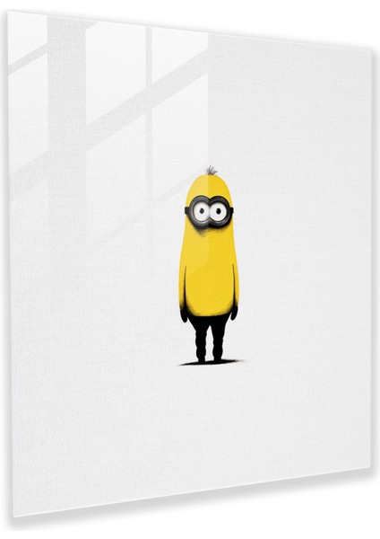 Minimalist Cam Baskı - Tek Minion Silüeti - Minionlar, Minimalist, Minionlar, Temiz Beyaz Arka Plan, 30X30