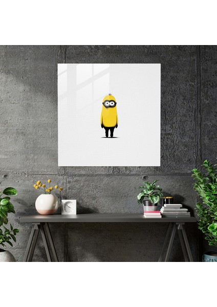 Minimalist Cam Baskı - Tek Minion Silüeti - Minionlar, Minimalist, Minionlar, Temiz Beyaz Arka Plan, 30X30 fiyatları
