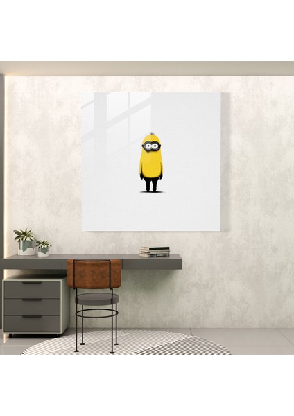 Minimalist Cam Baskı - Tek Minion Silüeti - Minionlar, Minimalist, Minionlar, Temiz Beyaz Arka Plan, 30X30 modelleri