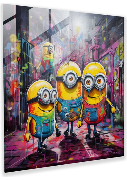 Graffiti Cam Baskı - Kentsel Ortamda Minyonlar - Minyonlar, Graffiti Tarzı, Duvar Dekorasyonu, Modern Sanat, 30X30