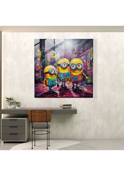 Graffiti Cam Baskı - Kentsel Ortamda Minyonlar - Minyonlar, Graffiti Tarzı, Duvar Dekorasyonu, Modern Sanat, 30X30 modelleri