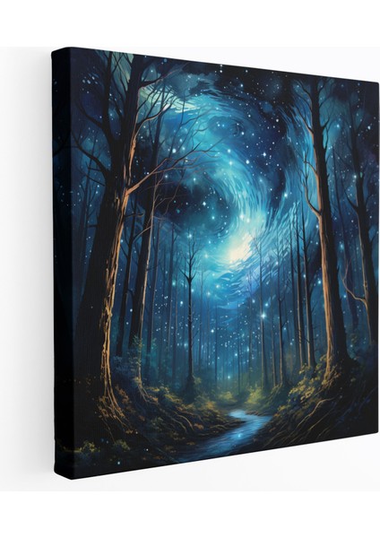 Gece Yarısı Ormanı Duvar Tablosu - Gece Yarısı, Kanvas Tablo, Duvar Sanatı, Gece Yarısı, 30X30