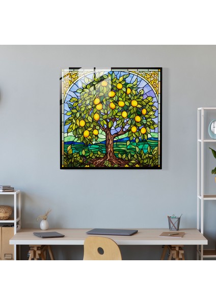 Kaprisli Limon Ağacı Vitray Panel - Limon Ağacı, Vitray Panel, Limon Ağacı, Kaprisli Tasarım, 30X30