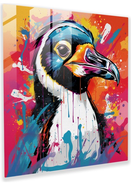 Penguen Cam Baskı - Pop Art Illüstrasyon, Duvar Dekorasyonu - Penguen, Çizgi Roman Öğeleri, Penguen, Canlı Renkler, 30X30