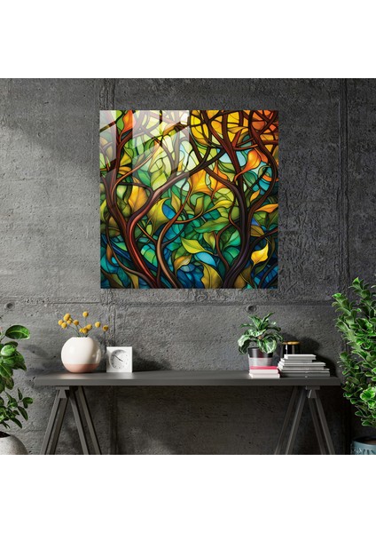 Vitray Yosun Cam Baskı - Yosun, Modern Sanat, Duvar Dekorasyonu, Vitraydan Esinlenmiş, 30X30 modelleri