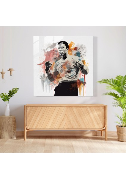 Muhammed Ali Kolaj Tarzı Cam Baskı - Muhammed Ali, Ev Dekorasyonu, Muhammed Ali, Cam Duvar Tablosu, 30X30